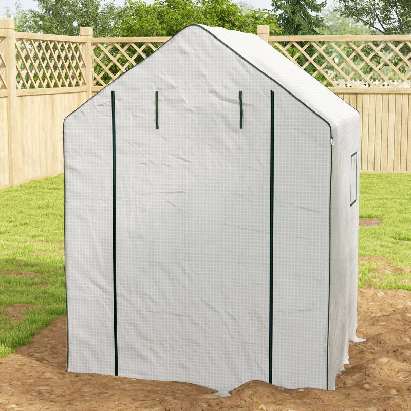 Portable Greenhouse with Shelves Walk-In Outdoor Garden Tent UV Water Resistant White