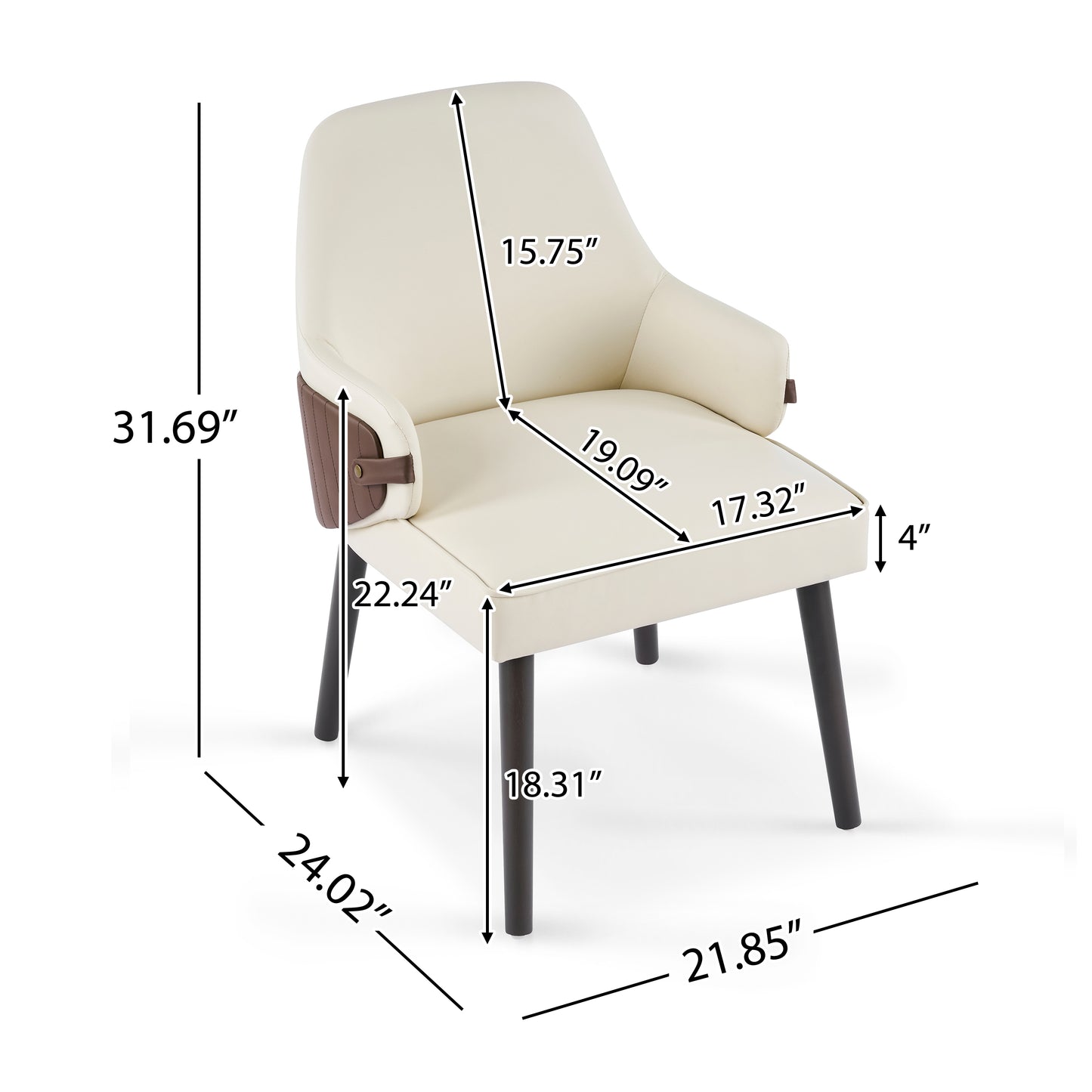 Indoor Dining Chair Set of 2 - Beige & Brown Fabric Armchairs