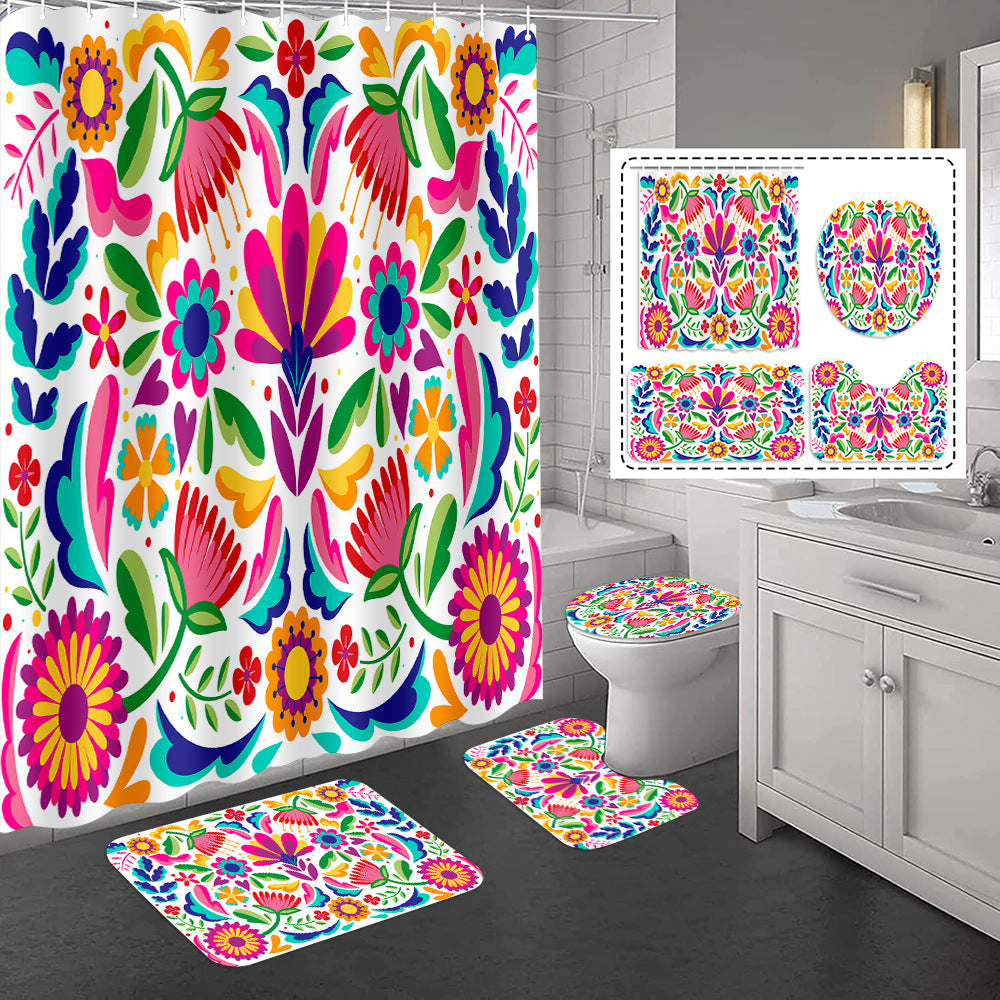 Bathroom Shower Curtain and Floor Mat Set - Polyester, Anti-slip, Modern Style
