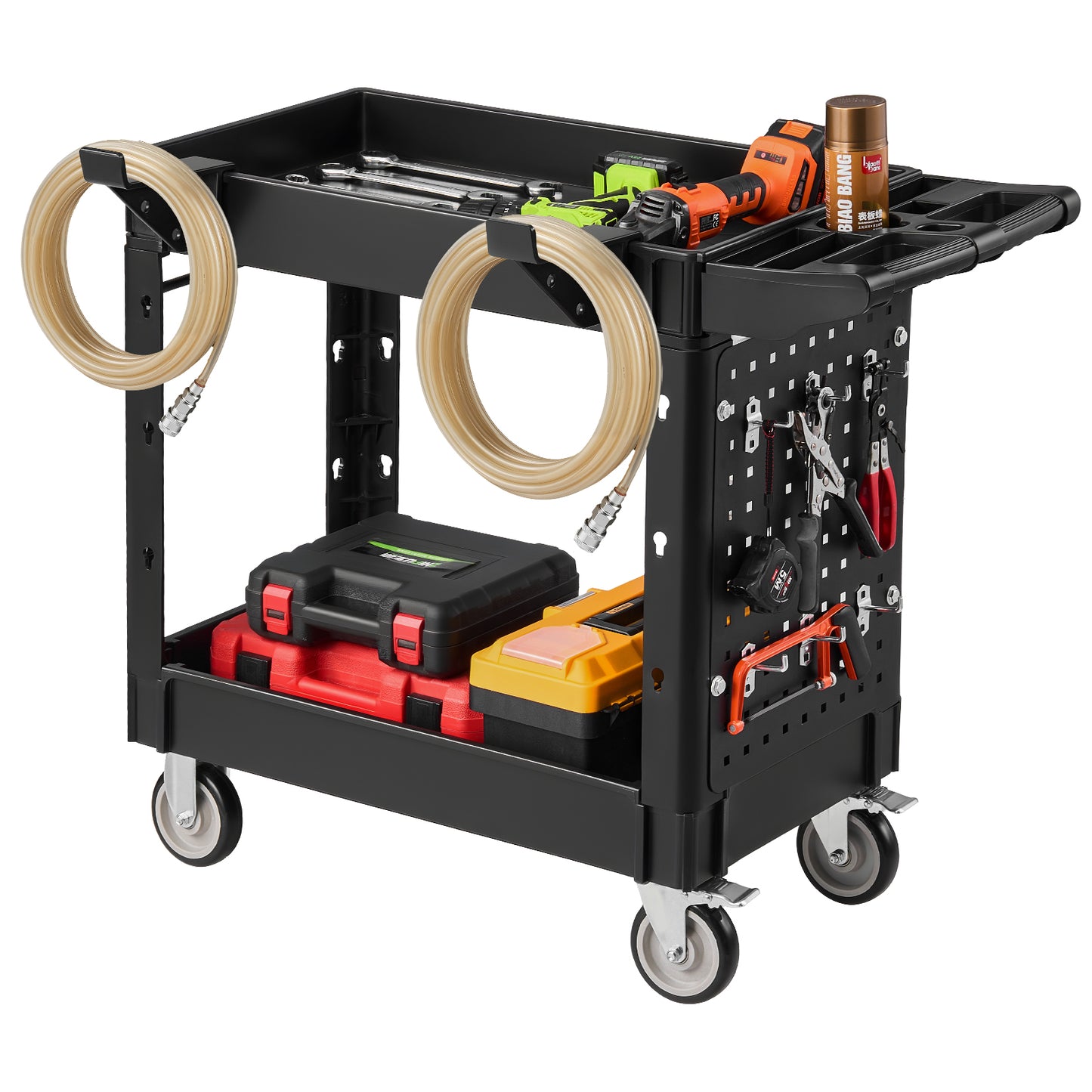 Heavy Duty Utility Cart 550 Lbs Capacity 2-Tier Rolling Service Cart with Swivel & Fixed Wheels