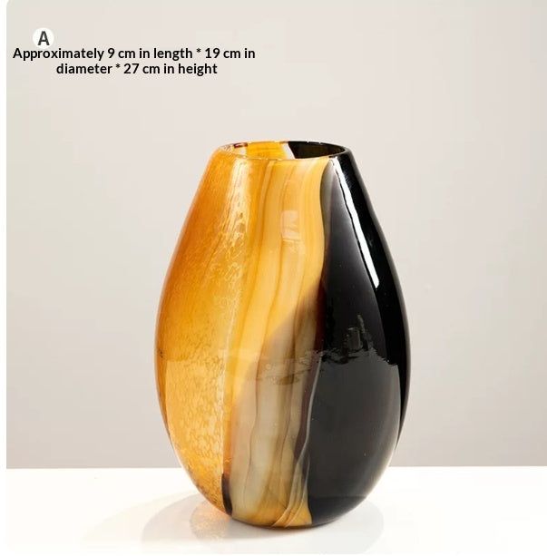 Marble-Patterned Crystal Amber Small Vase - Home Decor & Tabletop Ornament