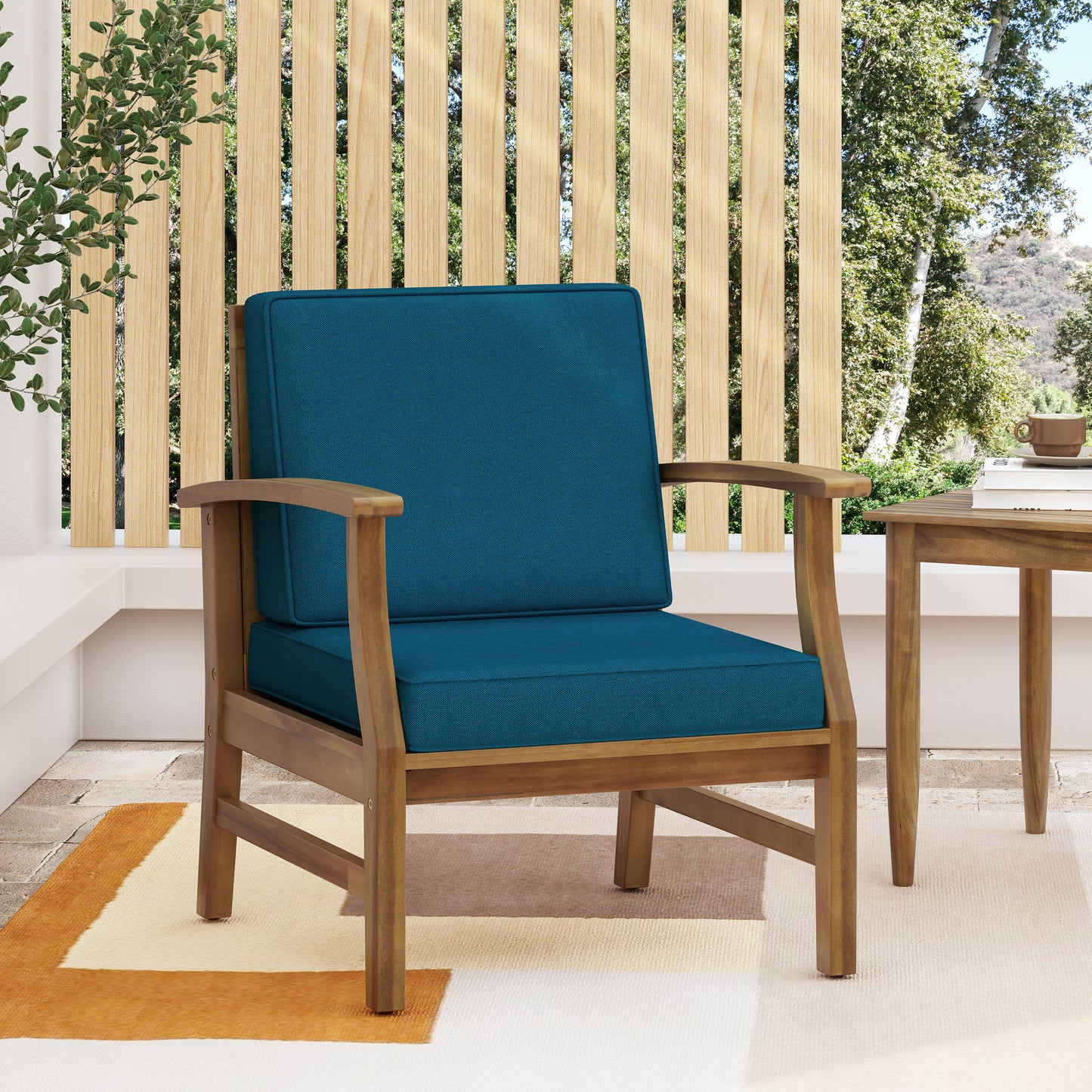 Blue Acacia Wood Perla Club Chair - Weather Resistant Design