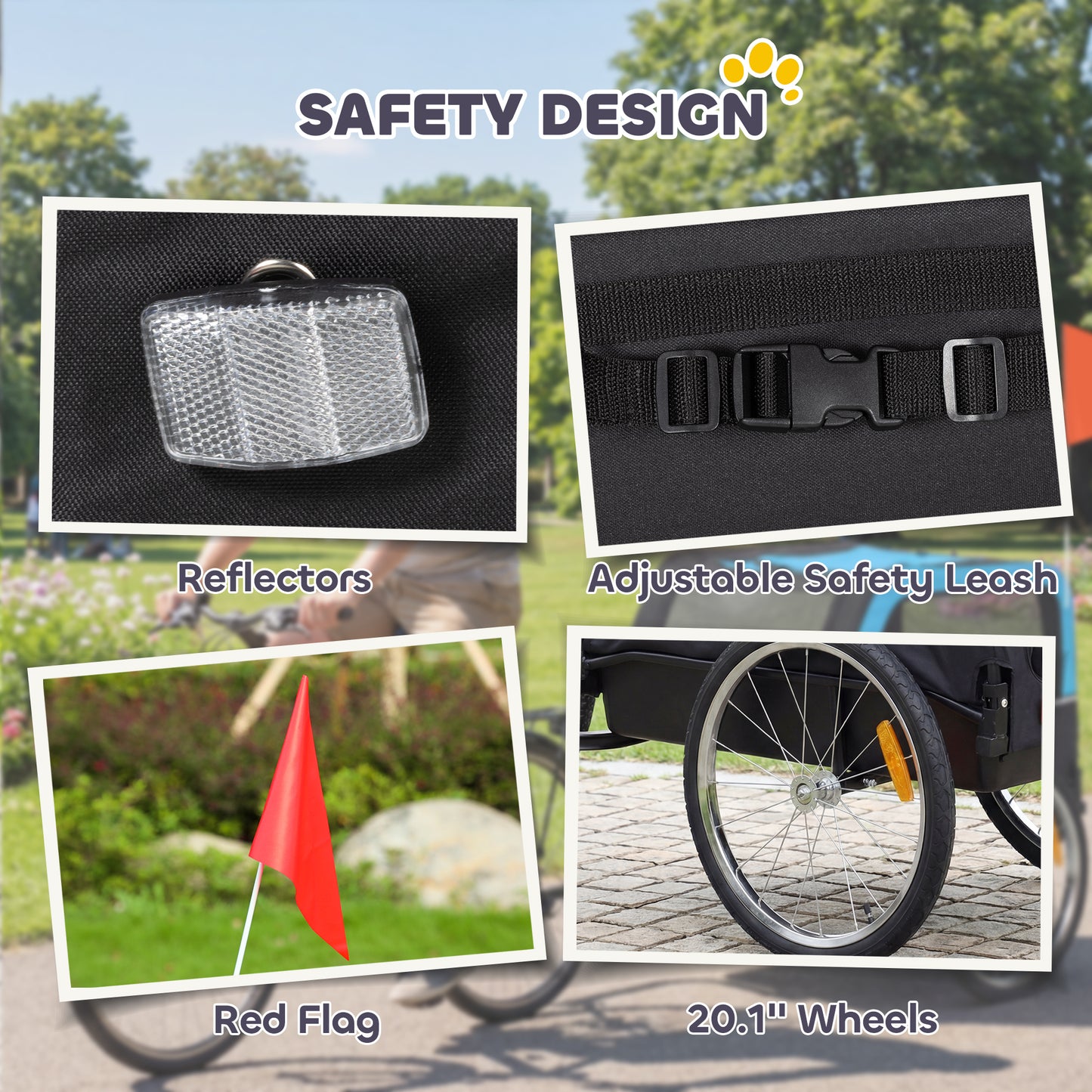 Dog Bicycle Trailer with 20-Inch Air Tires, Reflectors & Flag - Blue