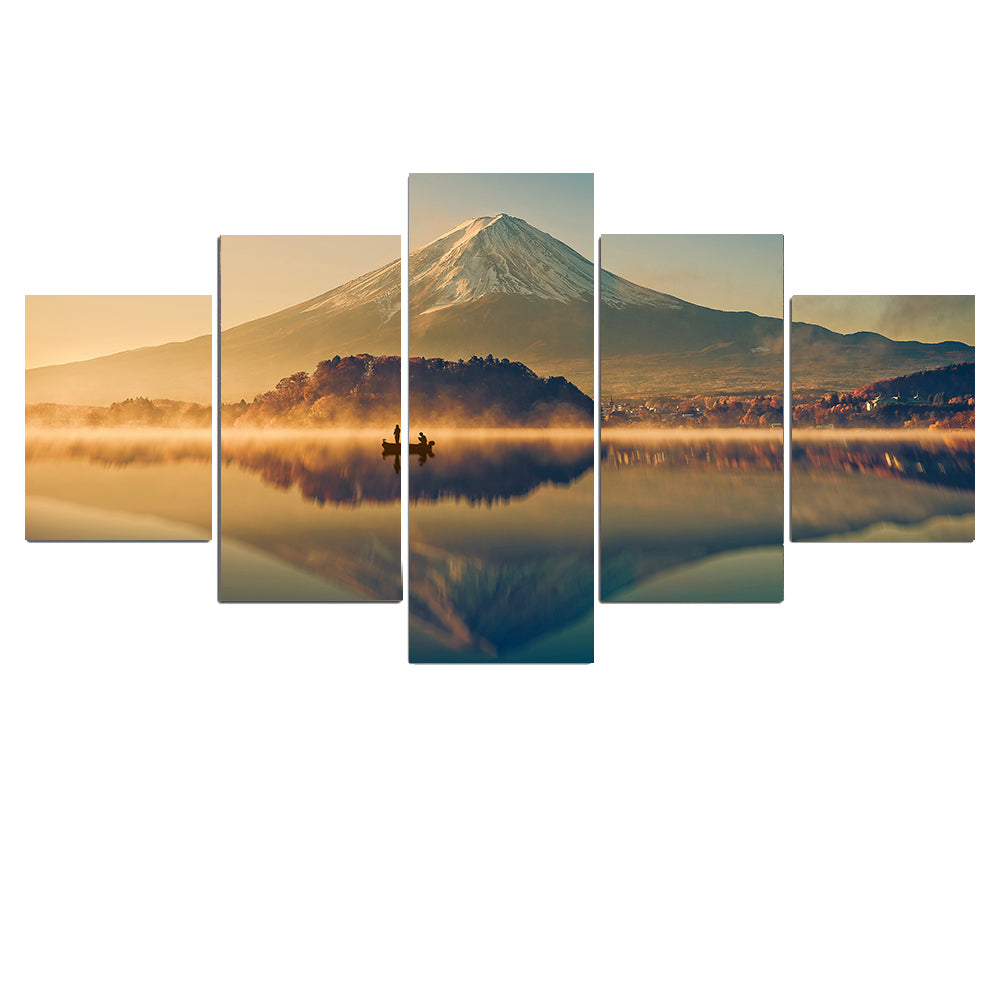 Lake View Mountain Canvas Wall Art - Landscape Oil Painting for Living Room