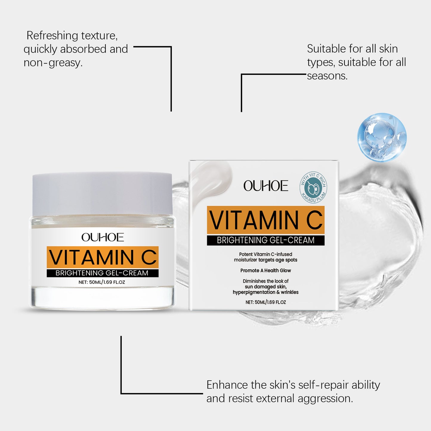 Vitamin C Facial Gel Cream - Brightening & Hydrating Moisturizer - 50ml
