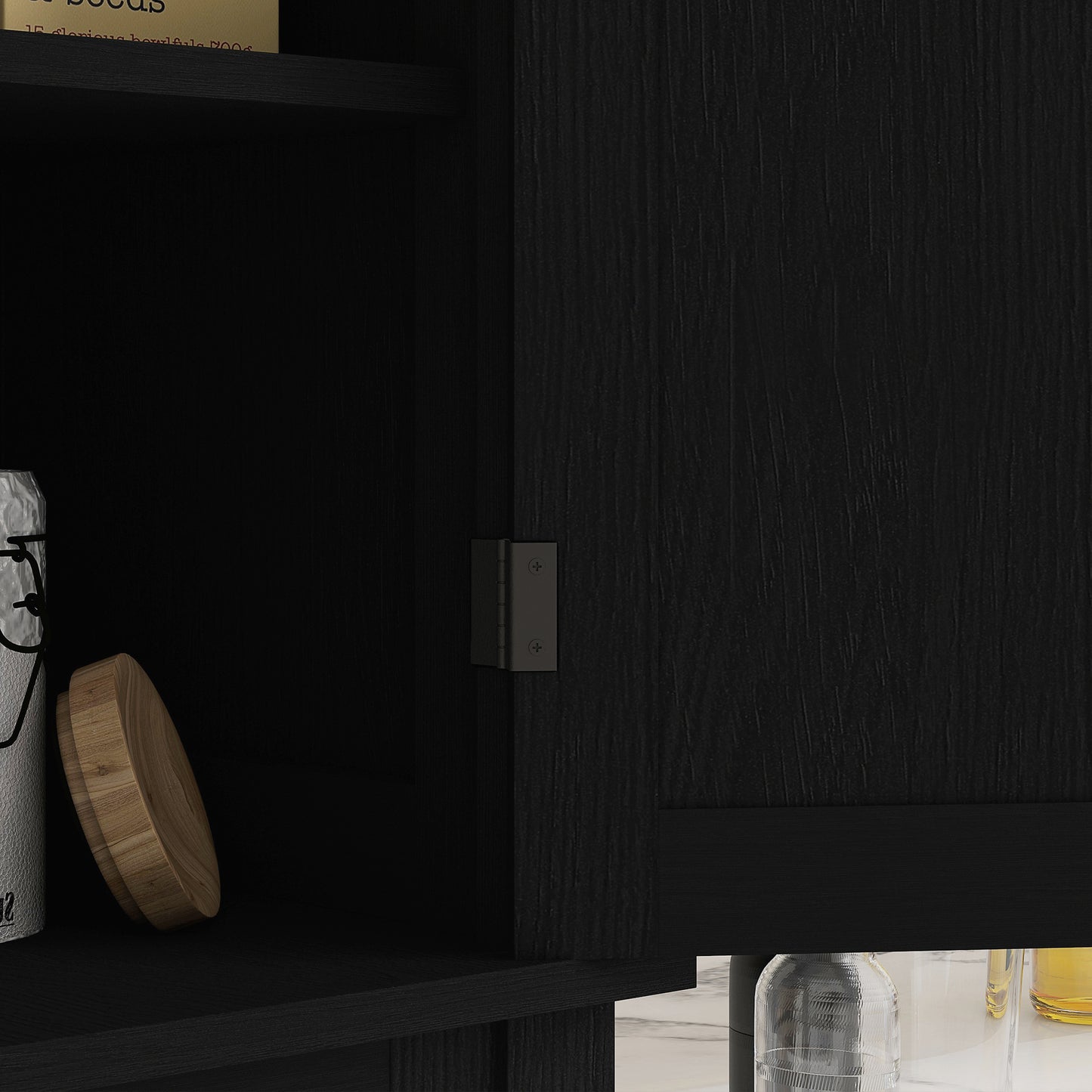 72.5 Inch Freestanding Kitchen Storage Cabinet - Black Wood Grain