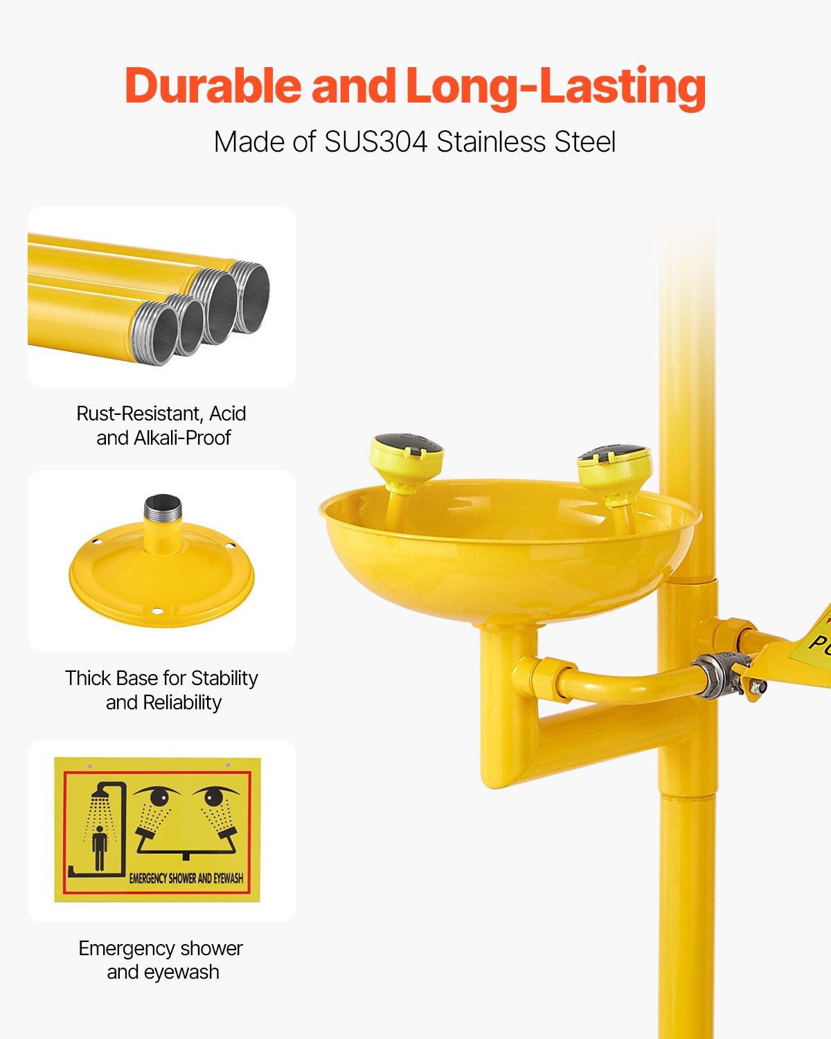 Emergency Eyewash Station - OSHA Certified Yellow Shower Unit