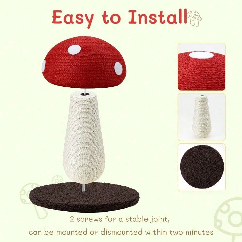 Mushroom Cat Scratching Post - Unique Sisal Design, No Assembly Needed