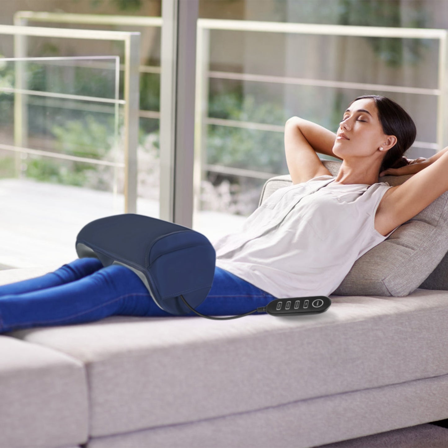 Shiatsu Foot and Calf Massager with Heat - 3 Modes & Intensity - Blue