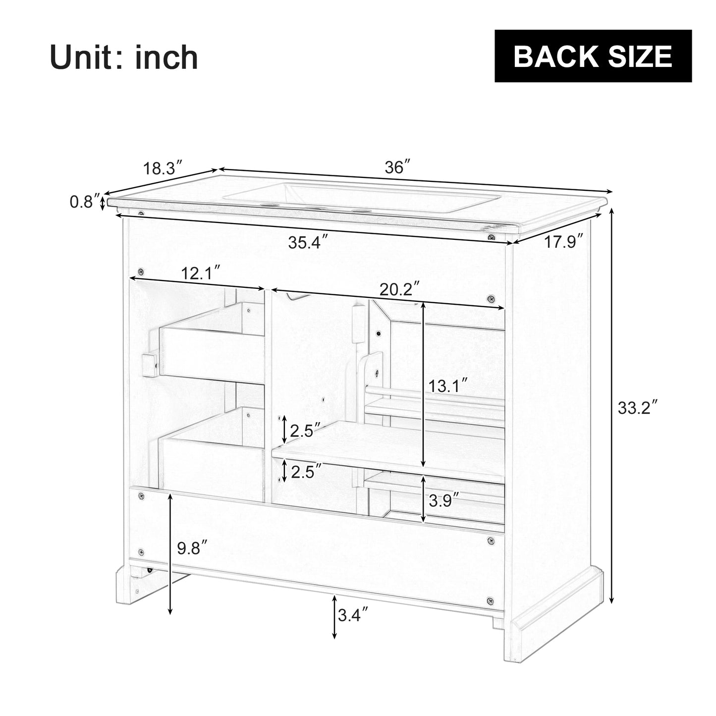 36-Inch Bathroom Vanity with Ceramic Sink & Soft-Close Drawers - Grey