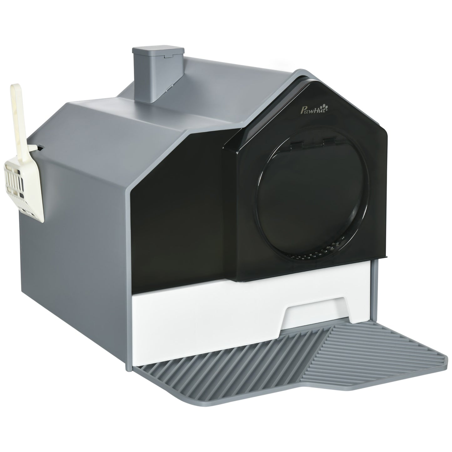 Hooded Cat Litter Box with Litter Mat - Enclosed, Odor-Reducing, Gray