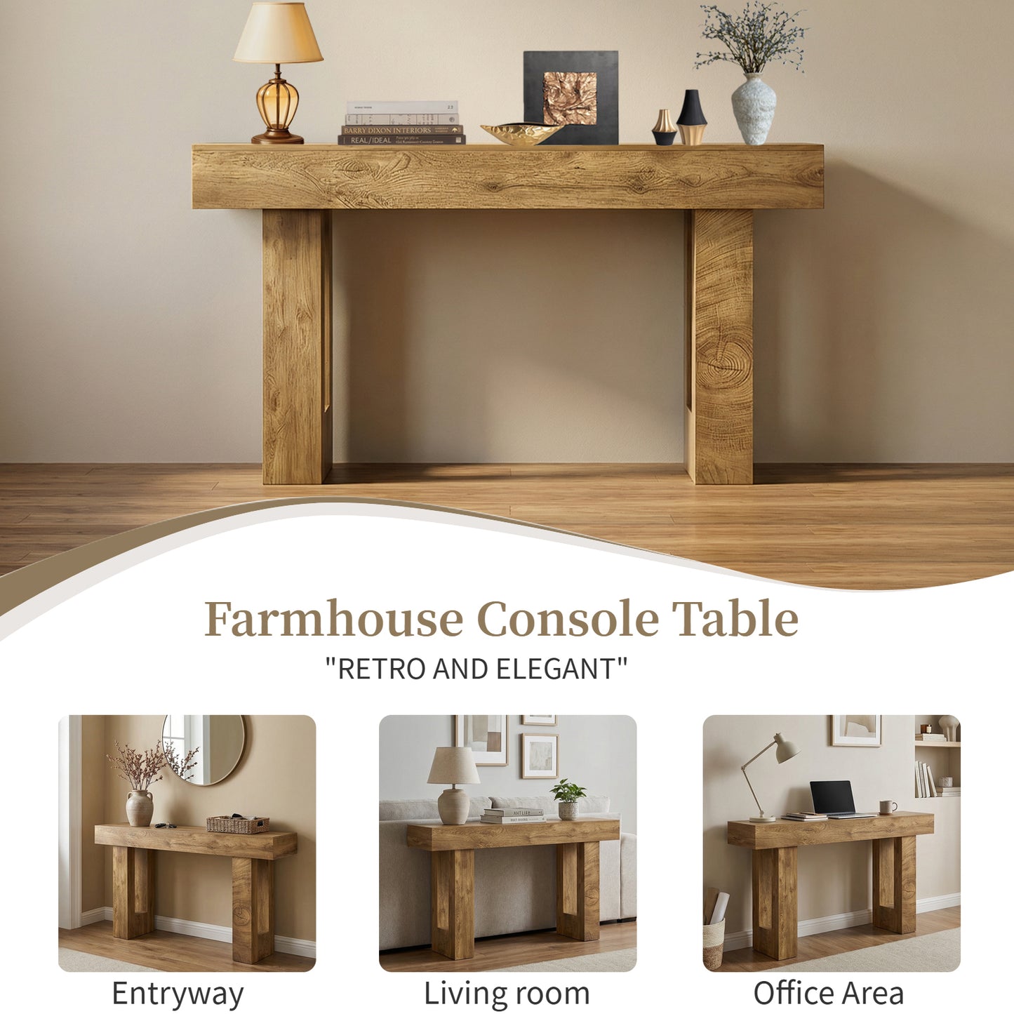 63'' Long Console Table, Farmhouse Entryway Table With Storage,