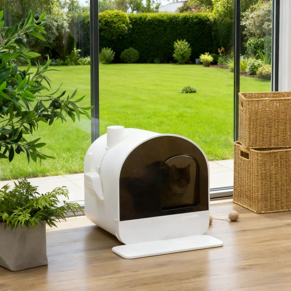 White Cat Litter Box with Lid, Scoop & Filter - Easy Clean, Kittens & Small Cats