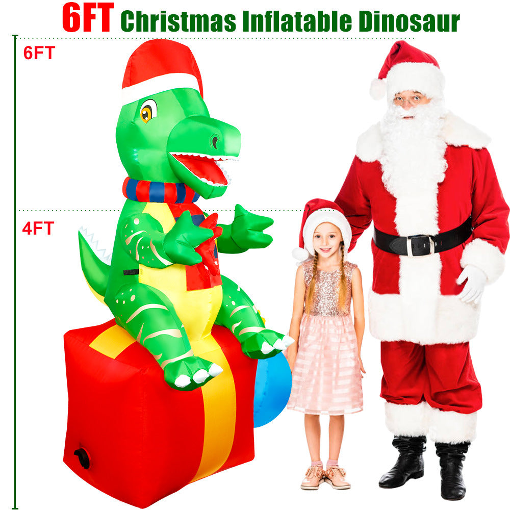 Inflatable Christmas Dinosaur Yard Decoration with Lights and Fan