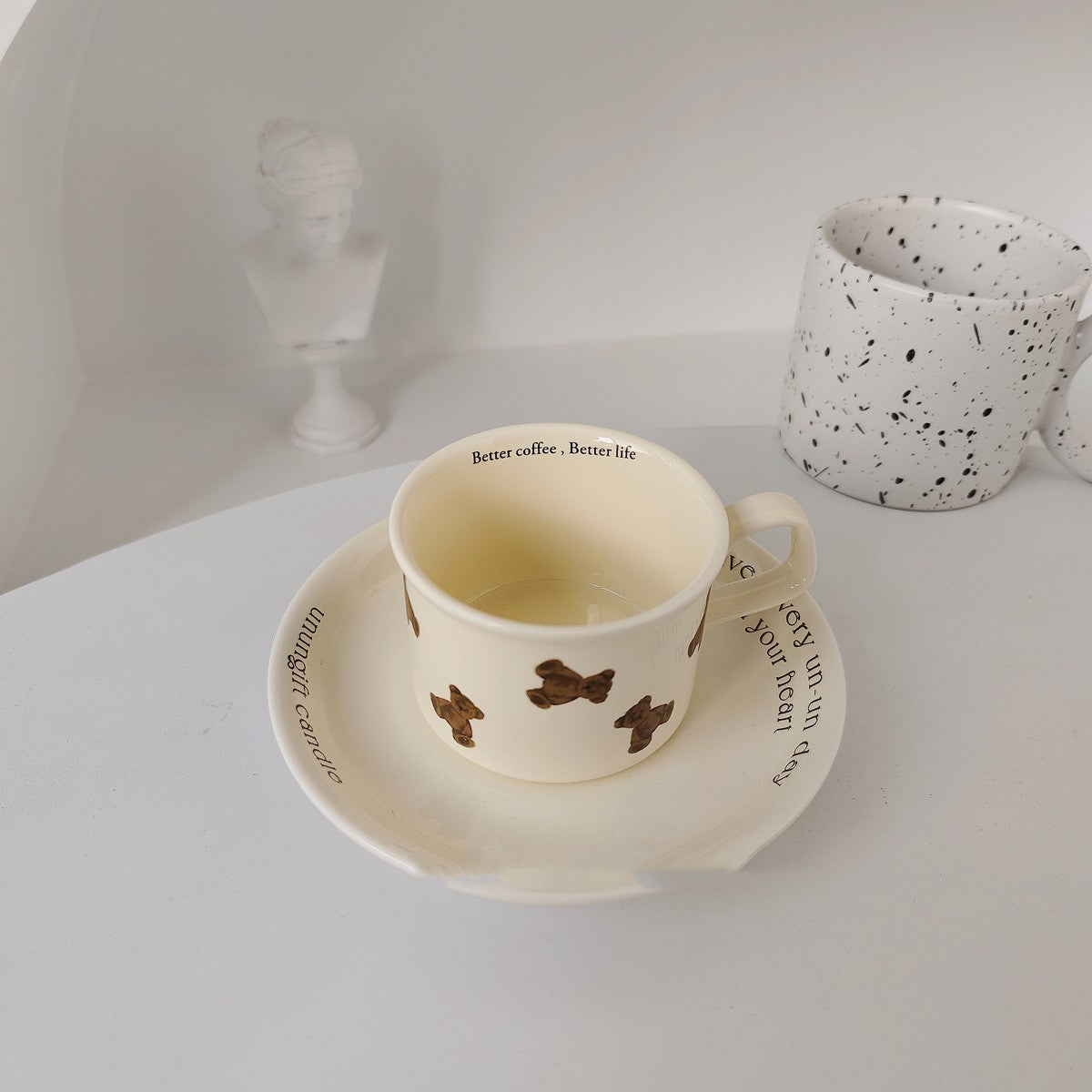 Cartoon Bear Coffee Cup and Saucer Set - Cute Ceramic Kitchen Dinnerware