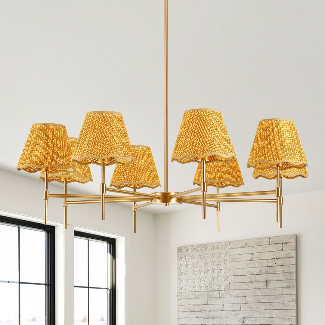 Boho Rattan Pendant Light 8-Light Ceiling Fixture with Adjustable Height