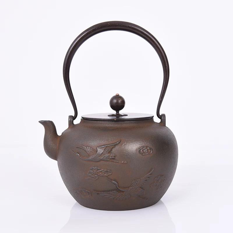 Cast Iron Embroidered Teapot - Traditional Chinese Style, 1.2L for Tea & Boiling Water