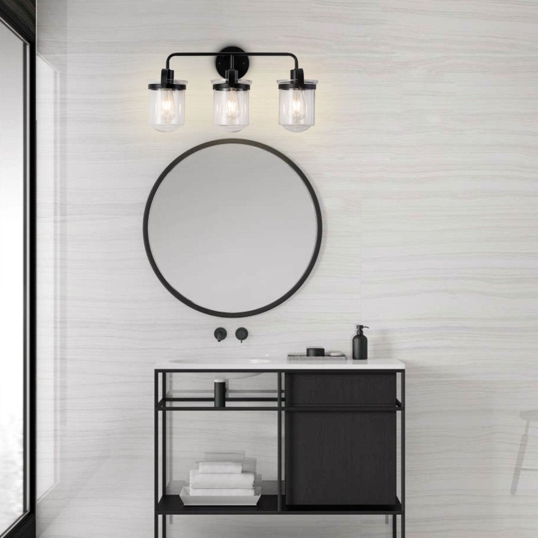 Modern Black Glass Sconce Light Fixture for Bathroom & Living Room - E26 Socket, Indoor Use