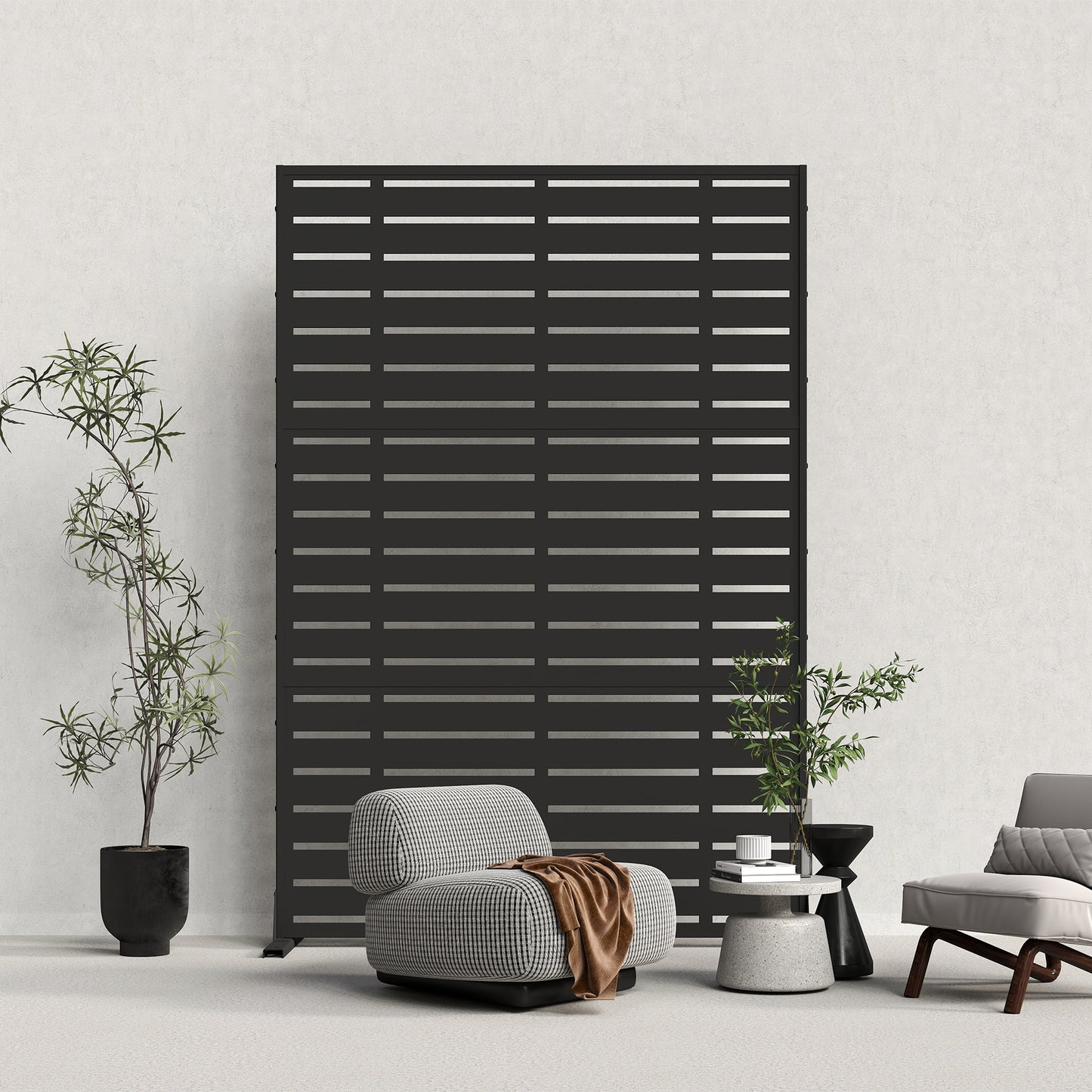 Outdoor Privacy Screen, Freestanding Patio Screen With Metal Frame &