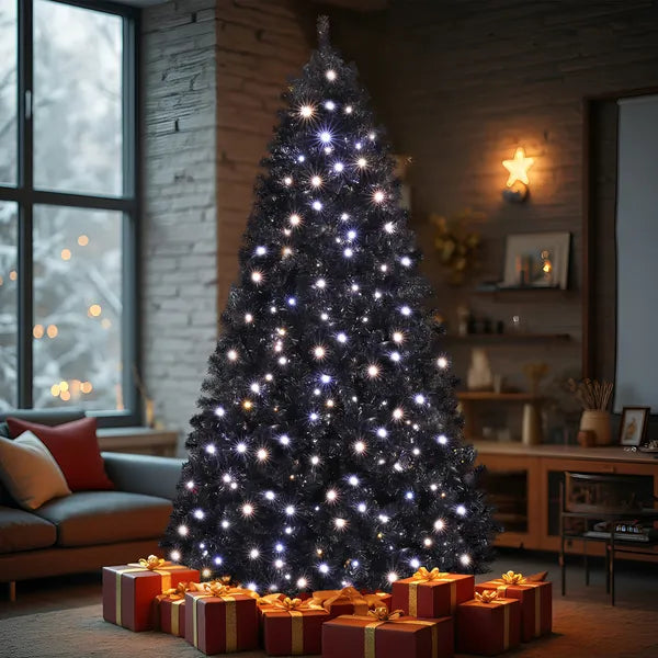 7.5 FT Pre-lit Black Artificial Christmas Tree with Remote Control & 400 Lights