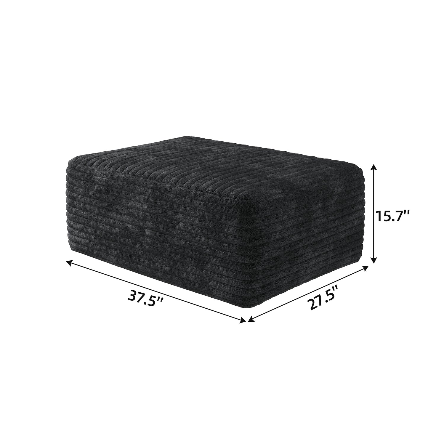 Modern Black Plush Corduroy Sofa Ottoman - No Assembly Required