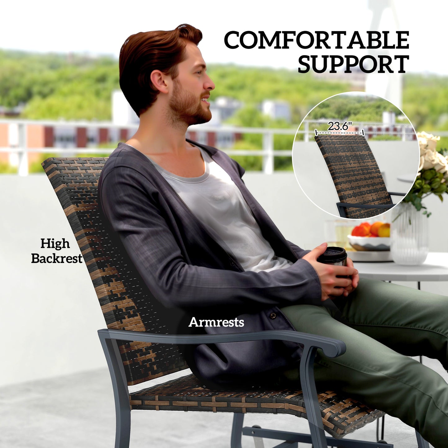 Rattan Swivel Patio Glider Chair Set of 2 - Brown