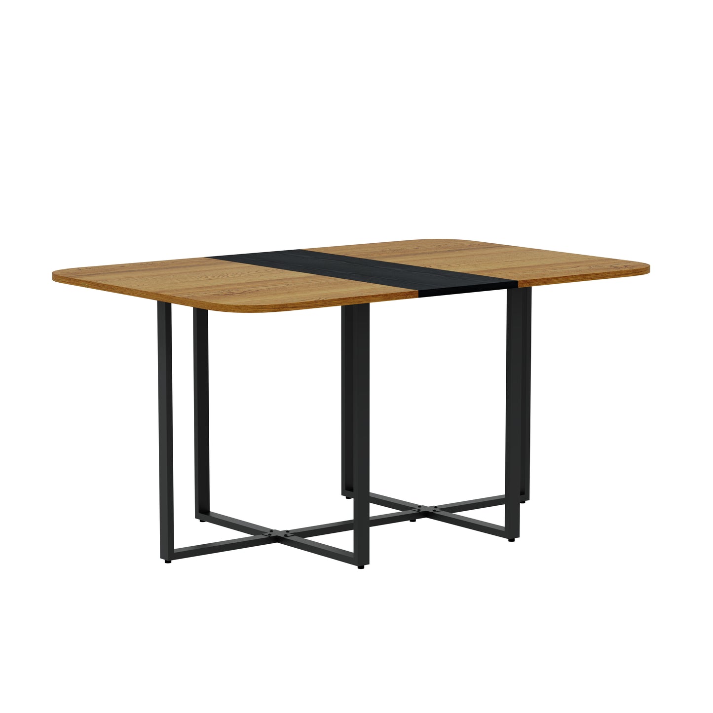 Modern Dual-Texture Dining Table - MDF with Marble & Wood Finish, 4-6 Seater, Sturdy Metal Frame