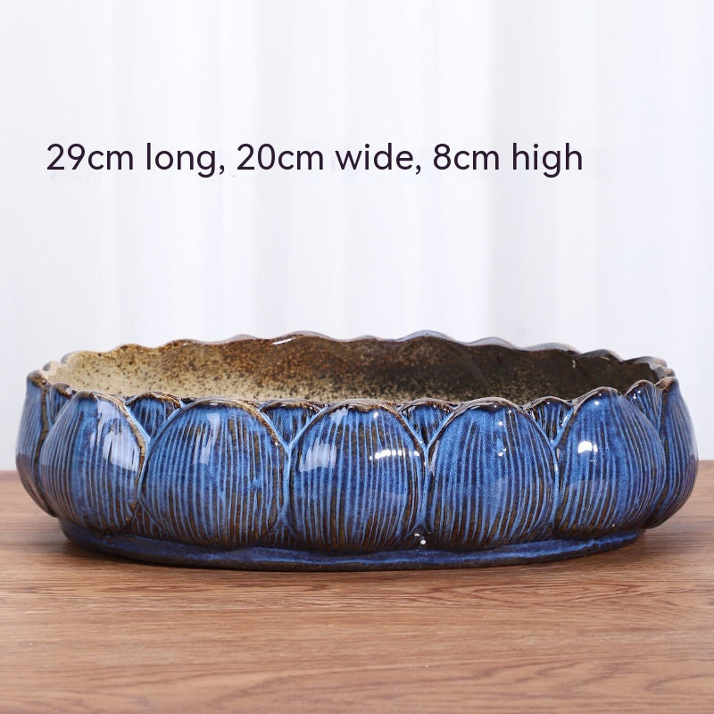 Large Ceramic Flower Pot with Shallow Mouth and Oval Rectangular Design for Home Garden
