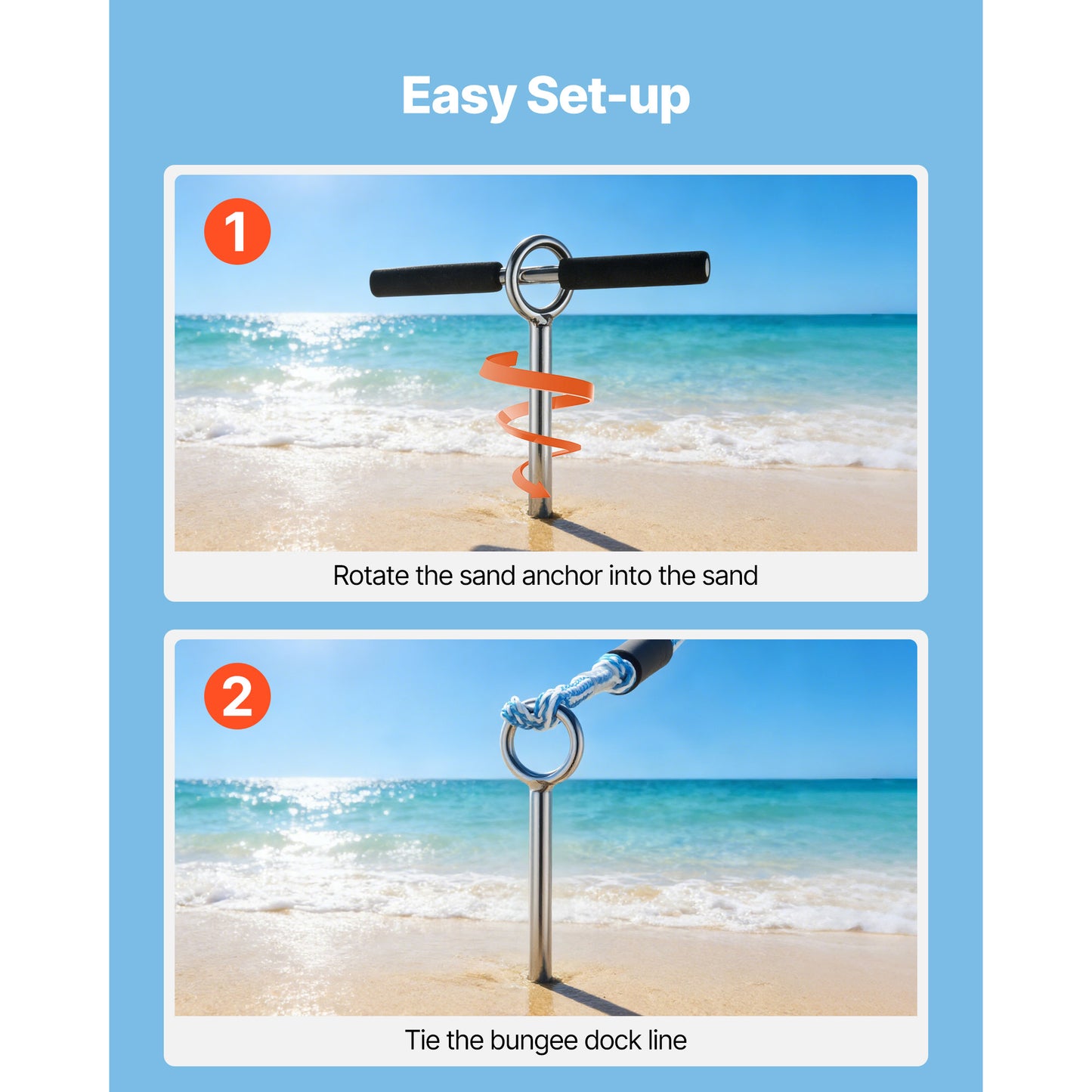 Stainless Steel Sand Anchor - 36 Inch Beach Boat Anchor for Kayaks, Jet Skis & Pontoons