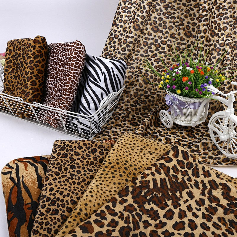 Short Plush Animal Print Fabric - Decorative Polyester Cloth for Sewing & Crafts
