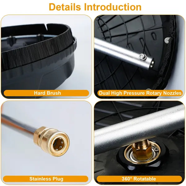 15in Power Washer Surface Cleaner High Pressure 4000PSI Flat Surface Disc Broom