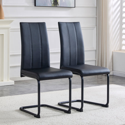 Modern Black PU Upholstered Dining Chairs - Set of 2