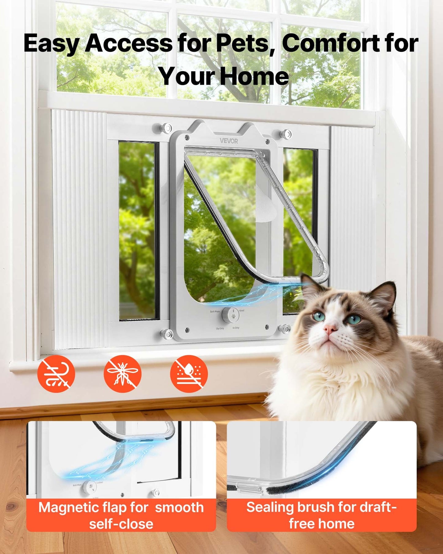 Adjustable Cat Window Door with Lock Modes - Aluminum Frame, Magnetic Closure