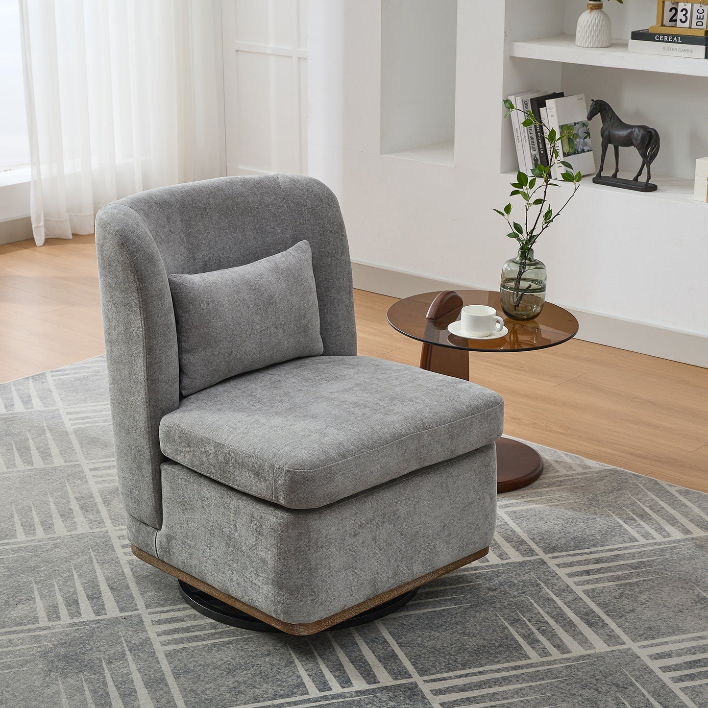 Modern Chenille Cushioned Armless 360° Swivel Chair - Grey
