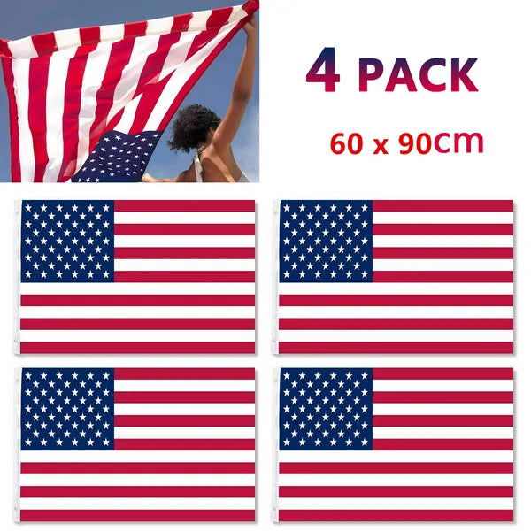 4pcs 2X3FT 60x90cm American Flag USA Printed Nylon National W&Brass