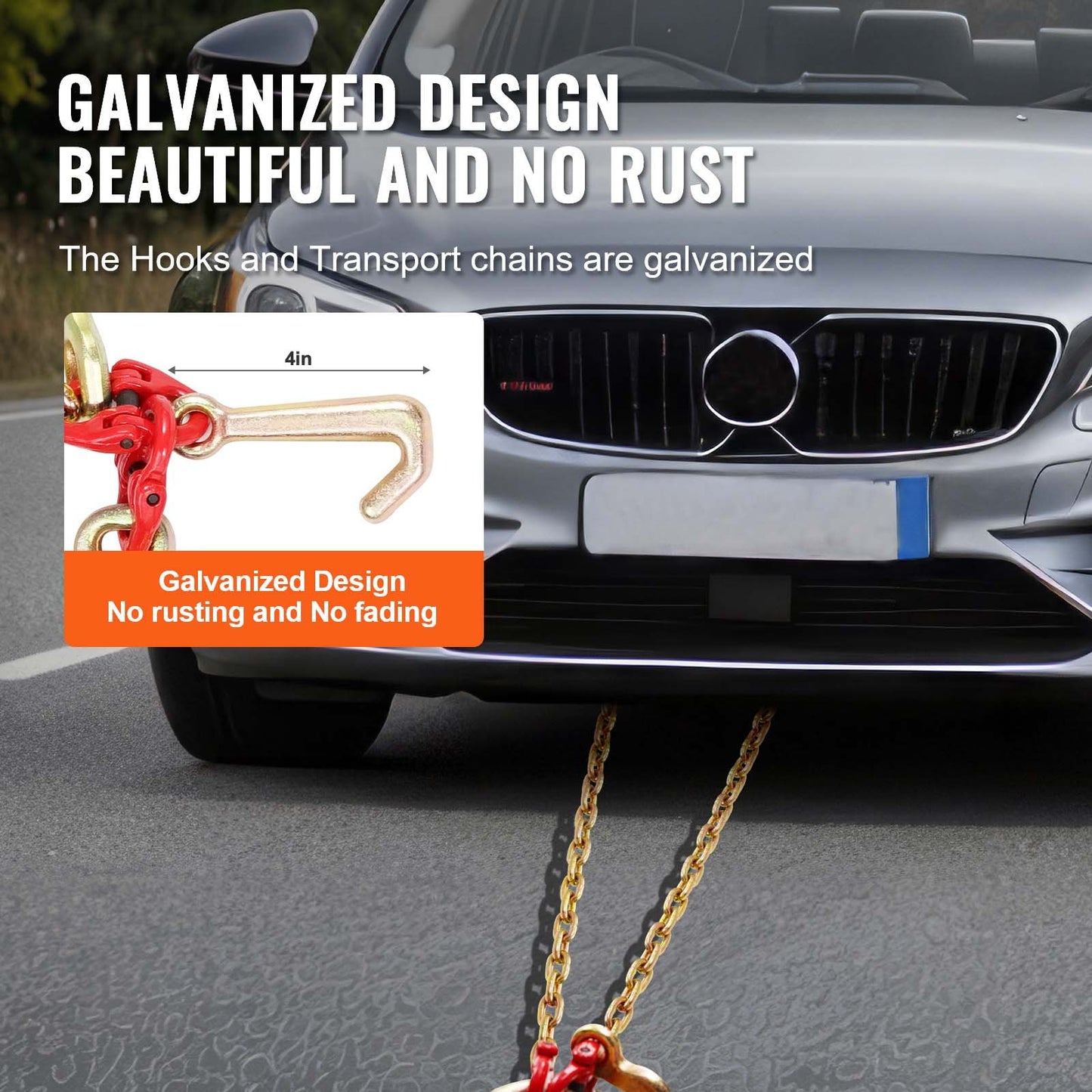 G80 Tow Chain V-Bridle with Grab Hooks - 5/16 inch x 3 ft Heavy Duty Wrecker Chain