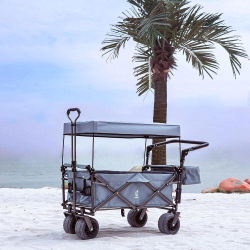 140L Foldable All-Terrain Utility Wagon with Removable Canopy, Brakes & Ice Pack