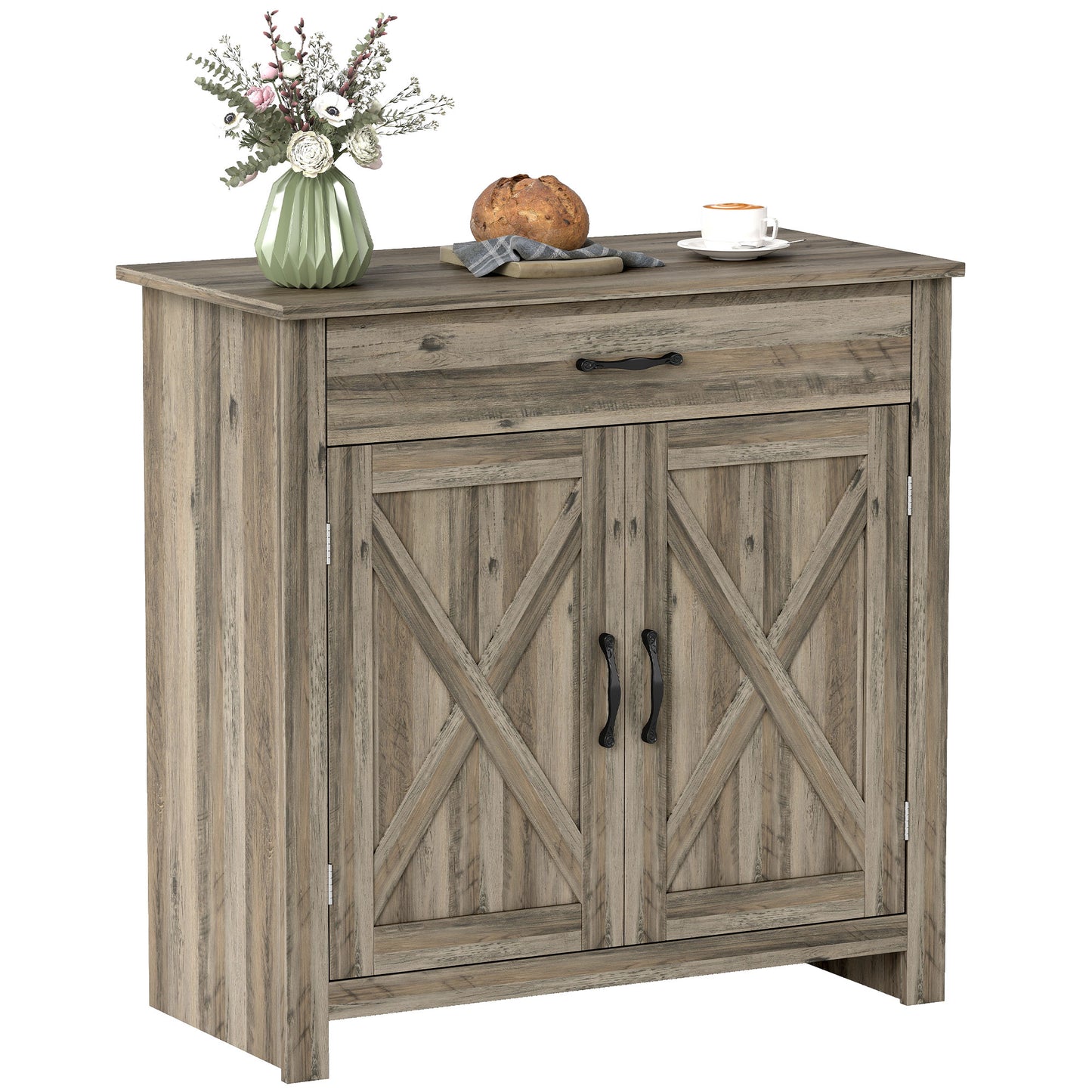 Farmhouse Buffet Cabinet with Barn Doors and Storage - Gray