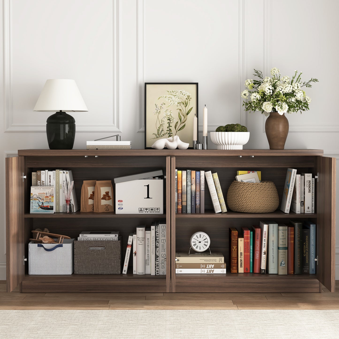 Buffet Cabinet with Storage - 62.6" Wooden Sideboard in Walnut