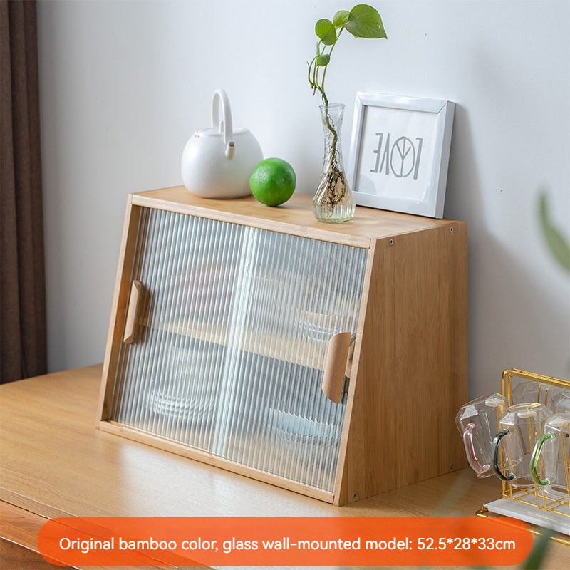 Japanese-Style Small Glass Kitchen Storage Cabinet Solid Wood Home Organizer
