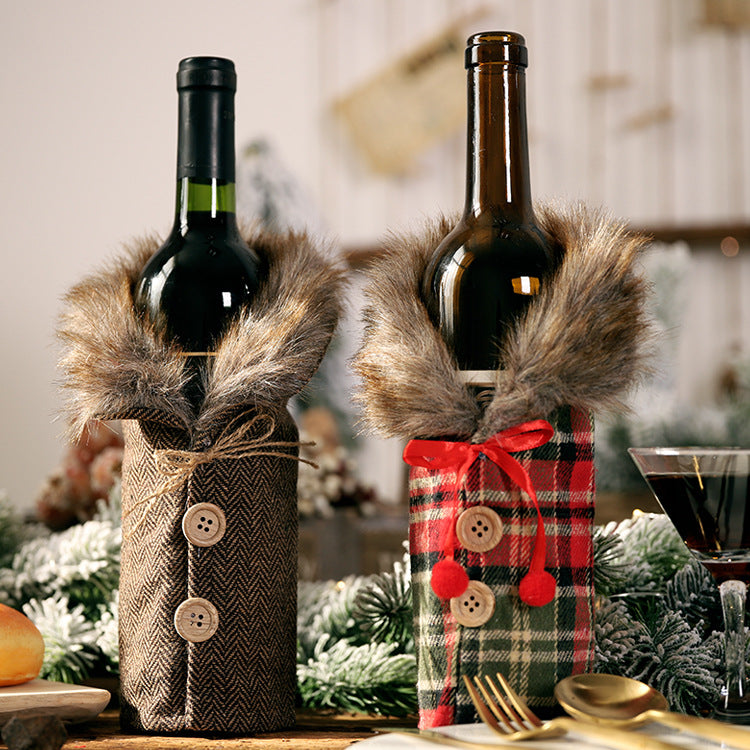 Decorative Wine Bottle Cover Tartan Stripes & Checker Plaid Skirt