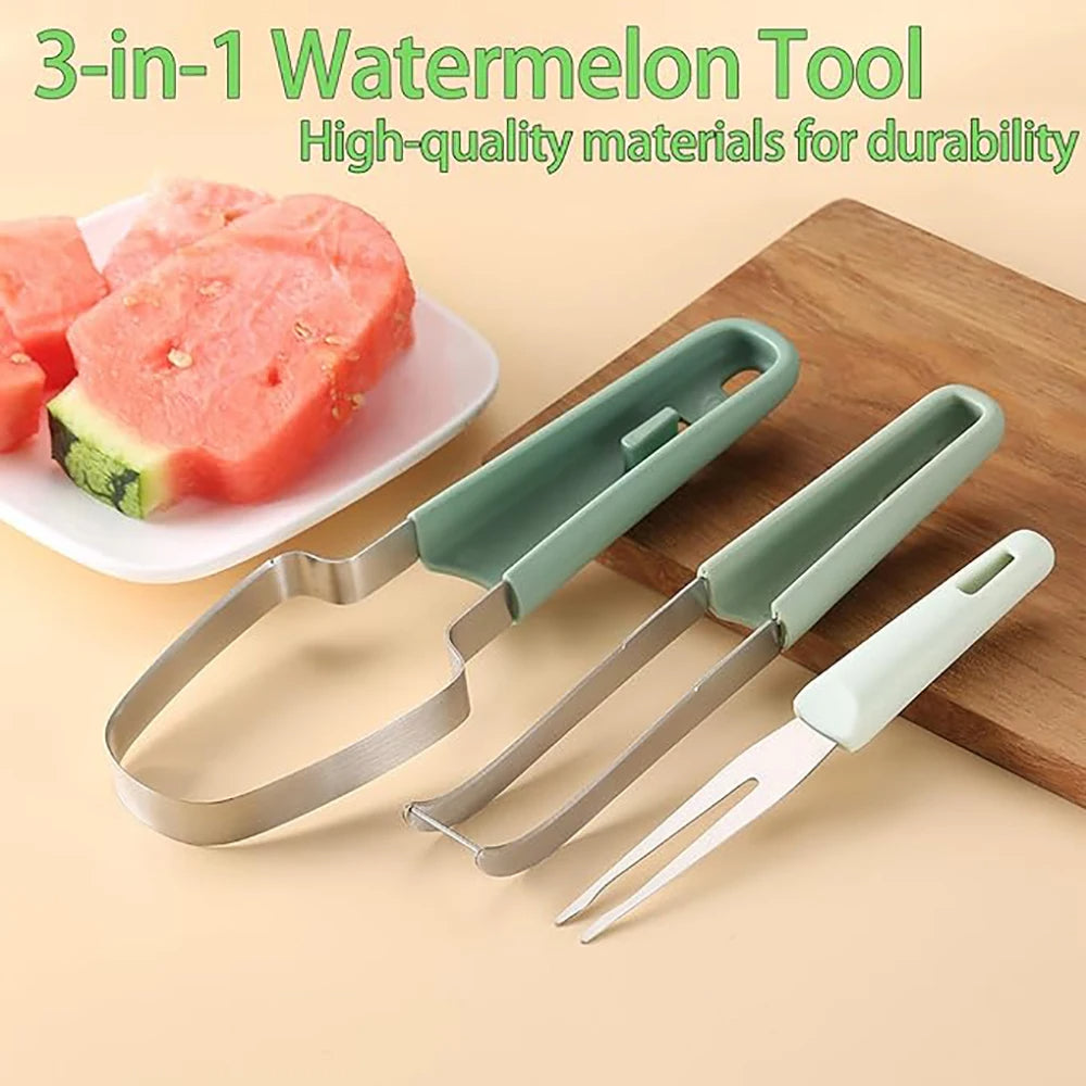 3-in-1 Watermelon Cutter Tool - Stainless Steel Slicer & Fork
