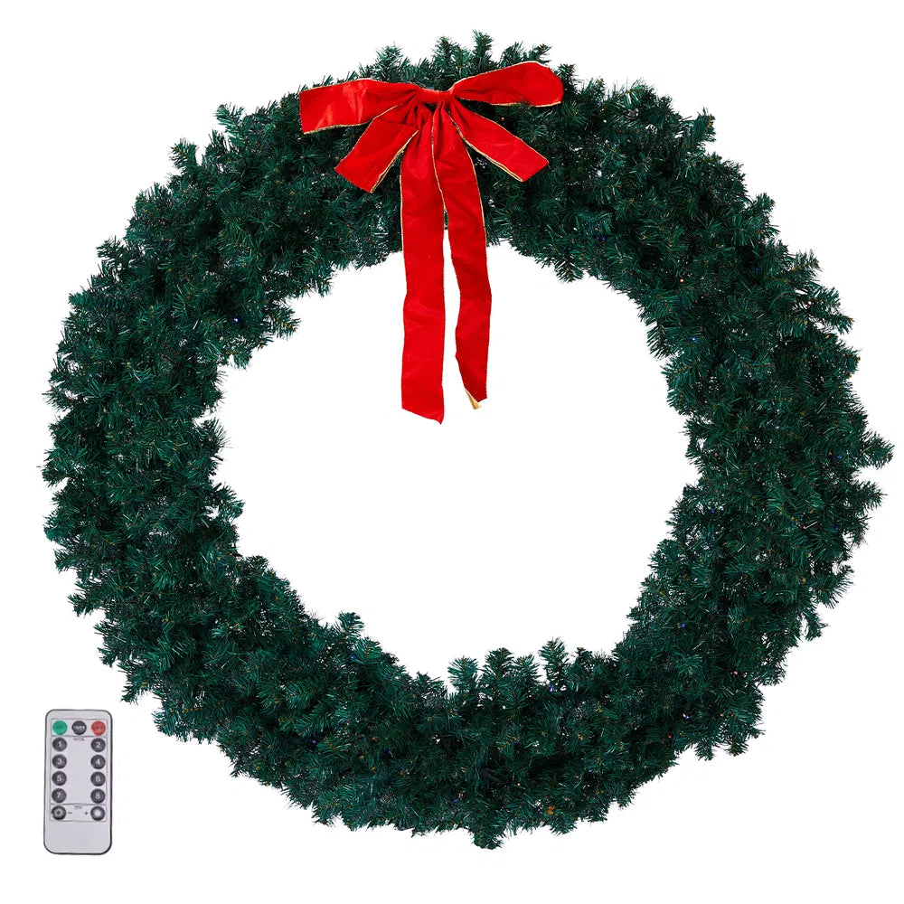 60-Inch Pre-Lit Christmas Wreath with Remote Control & Dimming