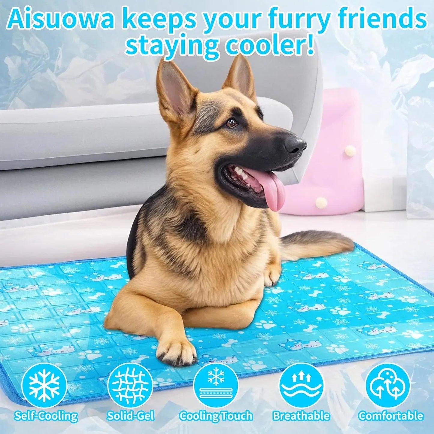 Pet Cooling Mat Self-Cooling Gel Bed Waterproof & Durable for Dogs