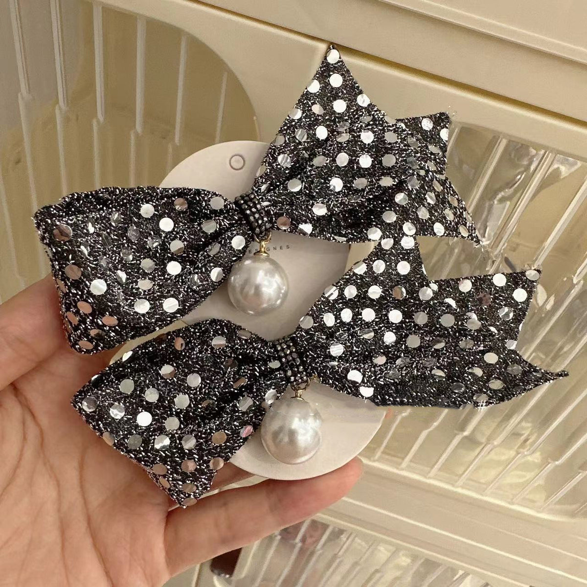 Rhinestone Bow Hair Barrettes
