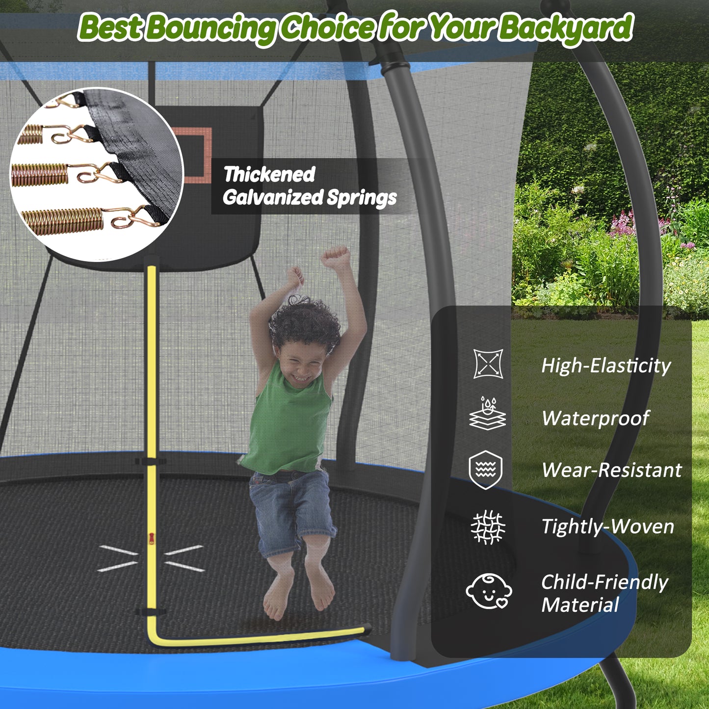 10FT Outdoor Trampoline with Basketball Hoop, Net & Ladder - Blue
