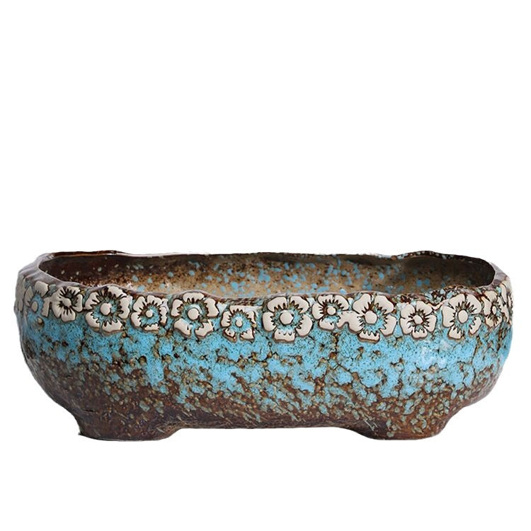 Large Ceramic Flower Pot with Shallow Mouth and Oval Rectangular Design for Home Garden