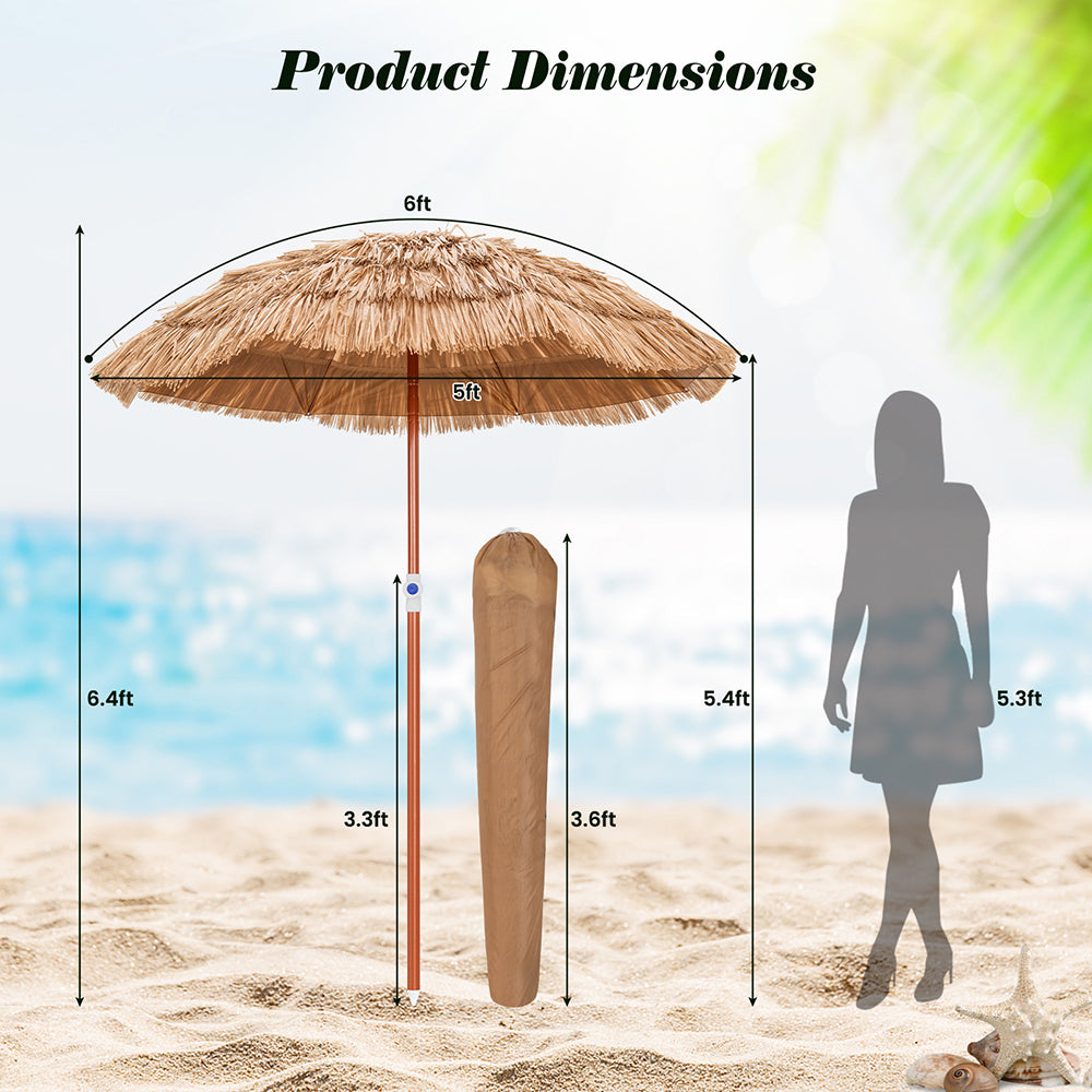 6ft Thatched Patio Umbrella with Tilt Design & Carrying Bag