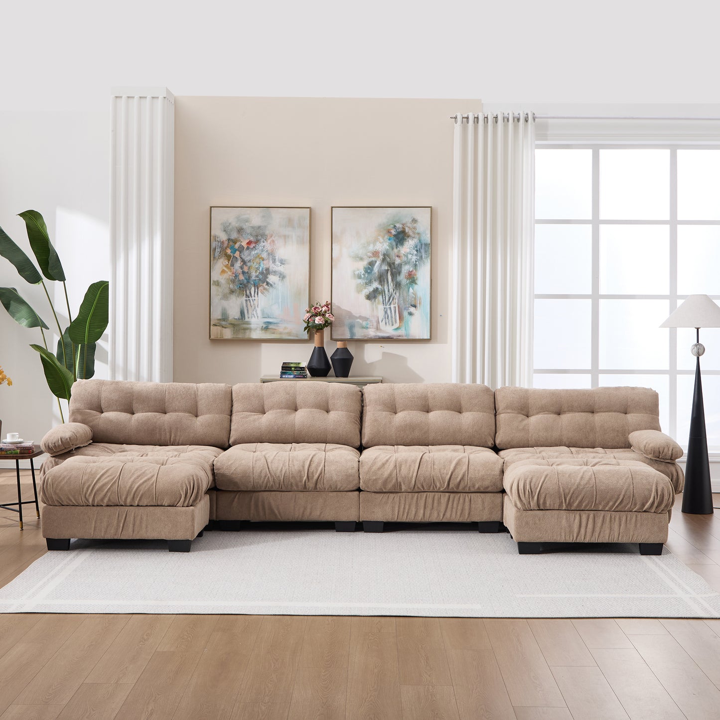 U Shaped Modular Sectional Sofa - Light Brown, Deep Seat Design