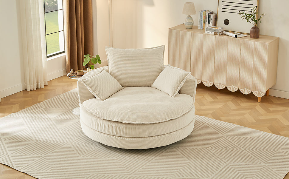 Oversized 360° Swivel Accent Chair with Dual-Layer Cushion - Beige